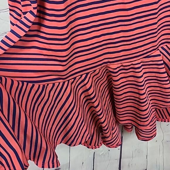 NWT LuLaRoe Maurine Dress XL 14/16 Red Stripe Bell Sleeve Ruffle Shift Swing - Picture 8 of 11